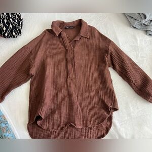 Zara brown waffle pattern flannel, Size M, Perfect condition